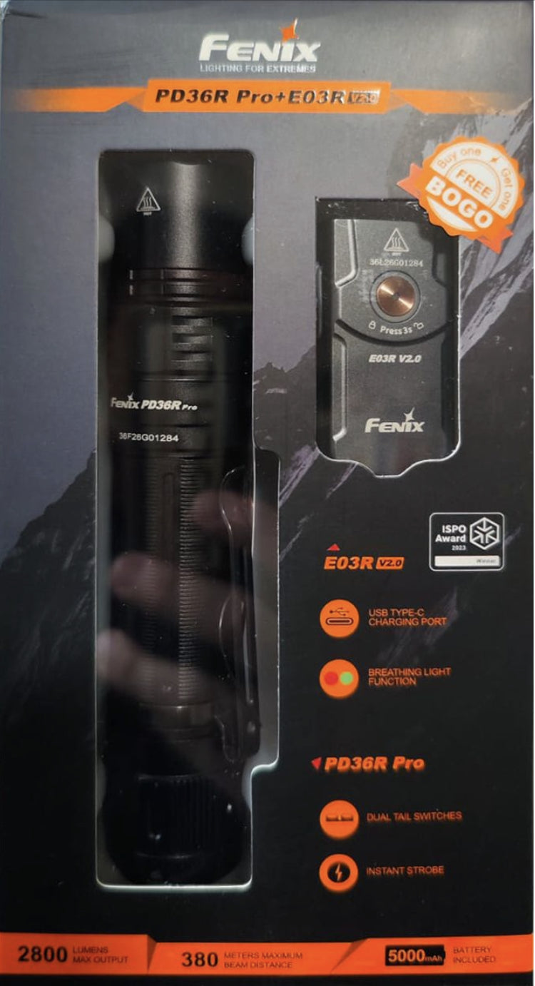 Kit Linterna Fenix PD36R Pro + E03R V2.0 GRIS (BOGO)