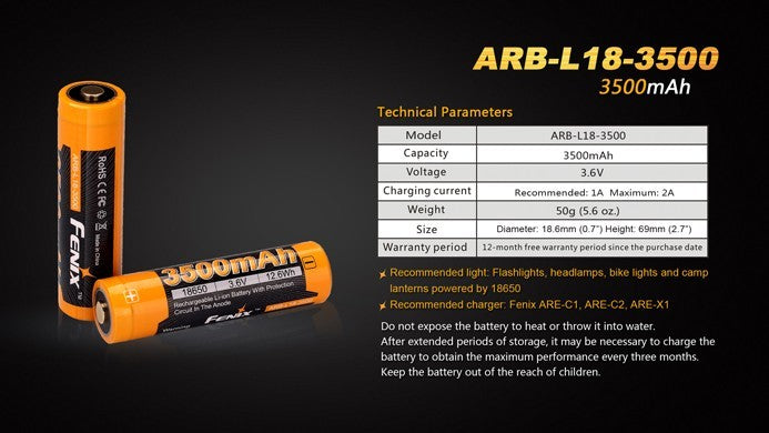 Bateria Fenix 18650 de 3500 mAh ARB-L18-3500
