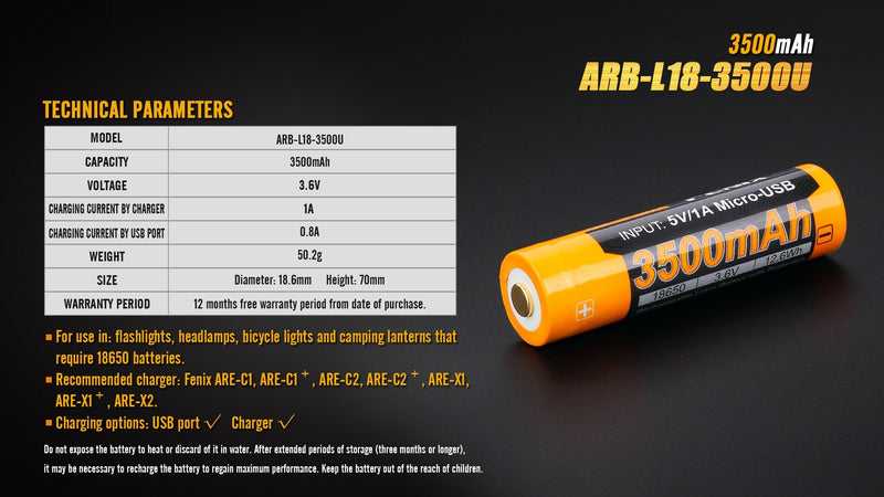 Bateria Fenix 18650 de 3500 mAh ARB-L18-3500U